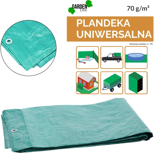 Zielona plandeka 2 × 3 m, 70 g/m², UV 3%, laminowana z oczkami