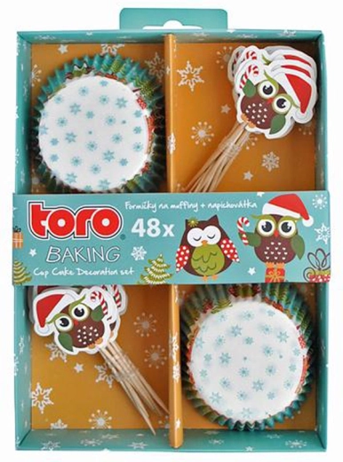 Papierowe papilotki do muffinów z wykałaczkami TORO – świąteczne sowy, 24 szt.