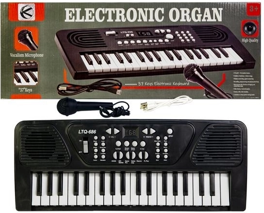 Dziecięce elektroniczne klawisze z mikrofonem i ładowaniem USB (czarne) - 1 sztuka