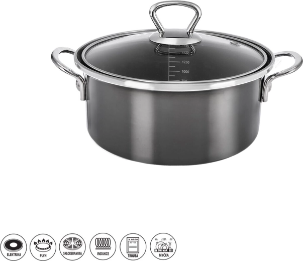 Rondel emaliowany METALIC Lem 2,5 l ze szklaną pokrywką