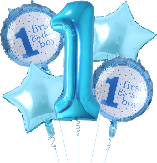 Balony na pierwsze urodziny dla chłopca – zestaw 5 szt. z gwiazdkami