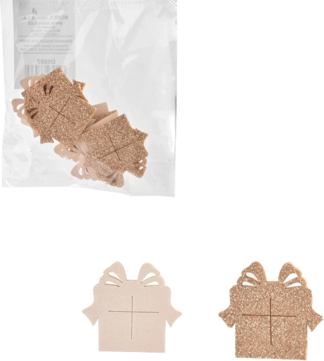 Drewniane dekoracje w kształcie prezentu biało-brązowe 8 szt., 4,5 cm