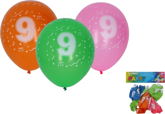Balony do nadmuchiwania 30 cm z cyfrą 9, zestaw 5 szt.