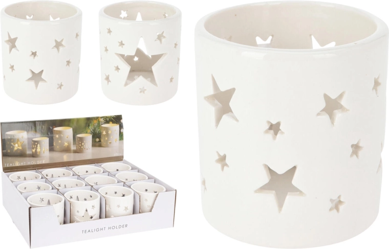 Porcelanowy świecznik na tealight, biały, 7,5 × 8 cm