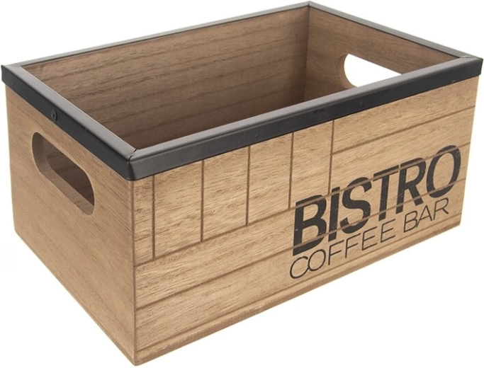 Drewniana skrzynka Bistro coffee bar z metalową obręczą 20 × 13 × 8,8 cm