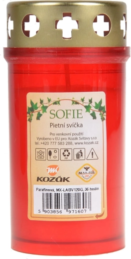 Znicz nagrobny 12 cm z kapturkiem – parafinowy (biały/czerwony)