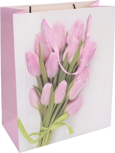 Papierowa torba prezentowa z motywem tulipanów 26 × 10 × 32 cm