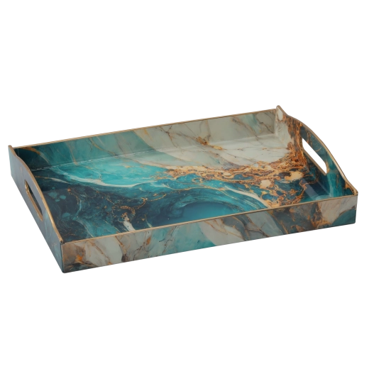 Dekoracyjna prostokątna taca z efektem żywicy (resin) 37,5 × 27,5 × 6 cm - 1 szt.