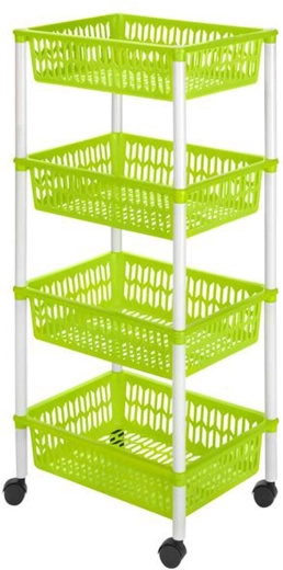 Regał koszowy na kółkach, 4 poziomy, 40 × 30 × 89 cm, plastik
