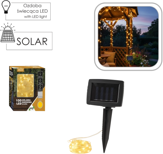 Solarny łańcuch LED 100 diod ciepła biel 11,9 m IP44