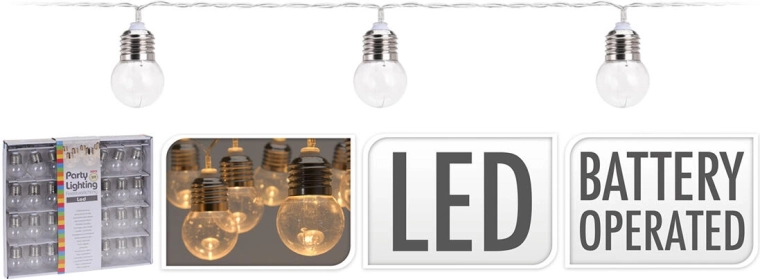 Łańcuch świetlny żarówki 4 cm, 4,5 m, 30 LED, ciepła biel