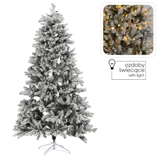 Sztuczna choinka bożonarodzeniowa 210 cm, ośnieżona, z oświetleniem LED