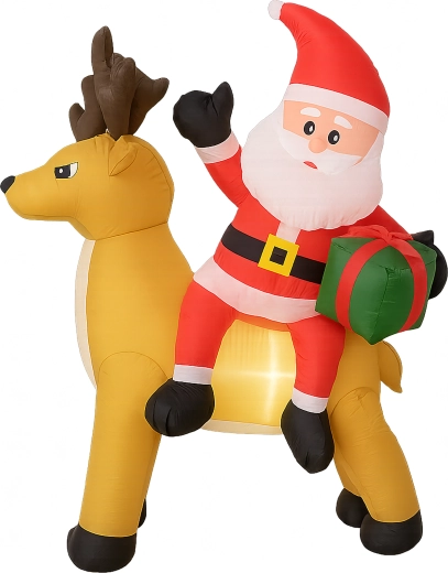 Nadmuchiwany Mikołaj z reniferem 1,5 m z podświetleniem LED