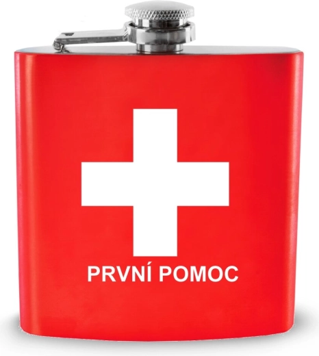 Kieszonkowa piersiówka ze stali nierdzewnej „Pierwsza pomoc” 170 ml