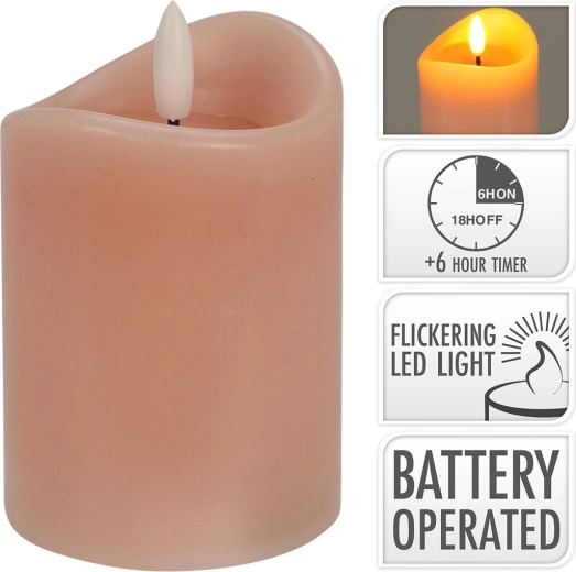 LED świeca z migoczącym płomieniem i timerem, różowa 7 × 10 cm
