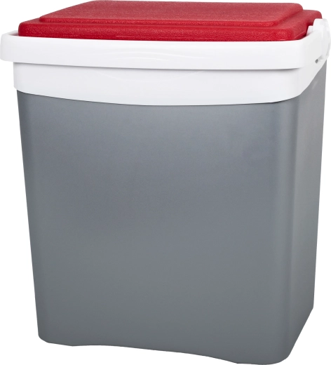 Turystyczna torba chłodząca 25 l KAMAI TROPIC, szara z czerwonym wiekiem i białą rączką