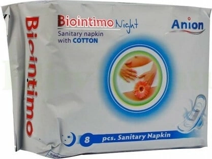 Biointimo Anion nocne wkładki higieniczne ze skrzydełkami 8 szt.