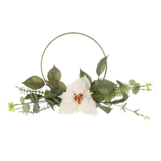 Świąteczna okrągła dekoracja z sztuczną gwiazdą betlejemską 45 cm – biała