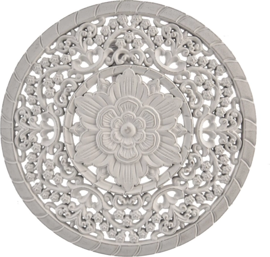 Drewniana mandala – biała dekoracja ścienna 35 cm