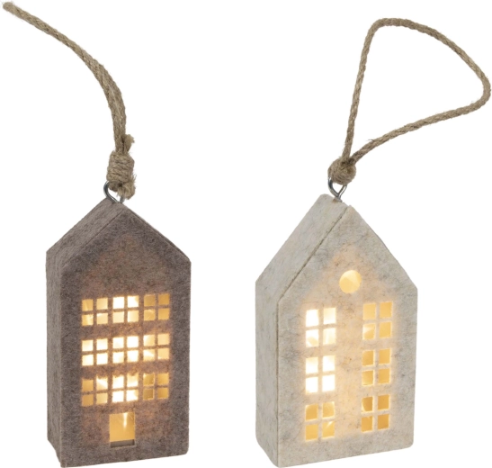 Świąteczna wisząca dekoracja domek z filcu z LED 14,5 cm