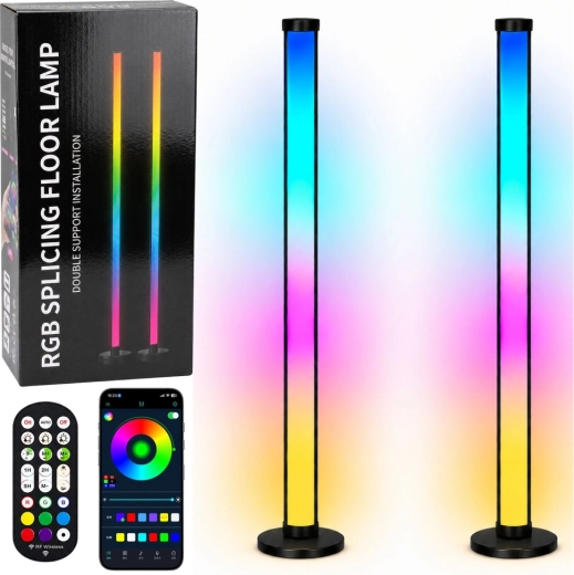 Inteligentne podłogowe lampy RGB LED sterowane aplikacją i pilotem, 125 cm, 2 szt.