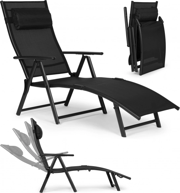Składane ogrodowe i plażowe leżak z regulowanym oparciem, stalowa rama, czarny MULTIGARDEN