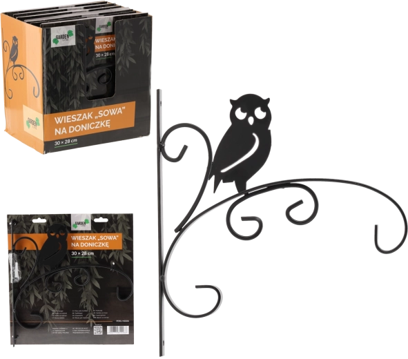 Ścienny uchwyt na donicę Sowa 30 × 28 cm, czarny metal