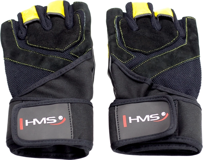 Rękawice fitness z owijką na nadgarstek HMS, żółte – S