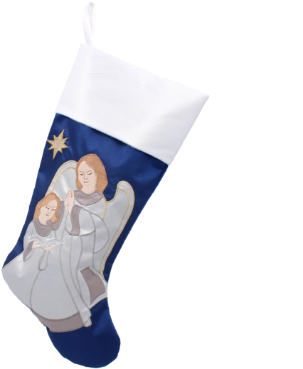 Świąteczna skarpeta z aniołami – tekstylna dekoracja z pętelką