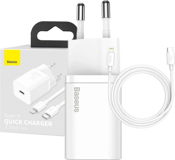 Ładowarka BASEUS Super Si 20W 1× USB‑C + kabel USB‑C do Lightning 1 m (biała)