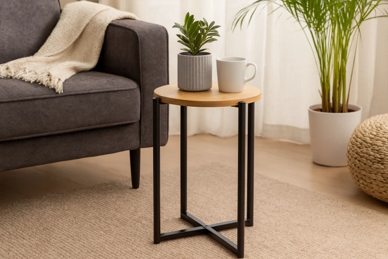 Okrągły stolik pomocniczy z metalową podstawą 29 × 42 cm