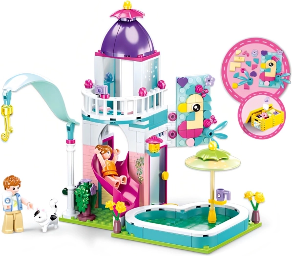 Sluban domek ze zjeżdżalnią do basenu