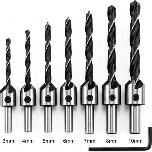 Zestaw wierteł z pogłębiaczem do drewna 3–10 mm