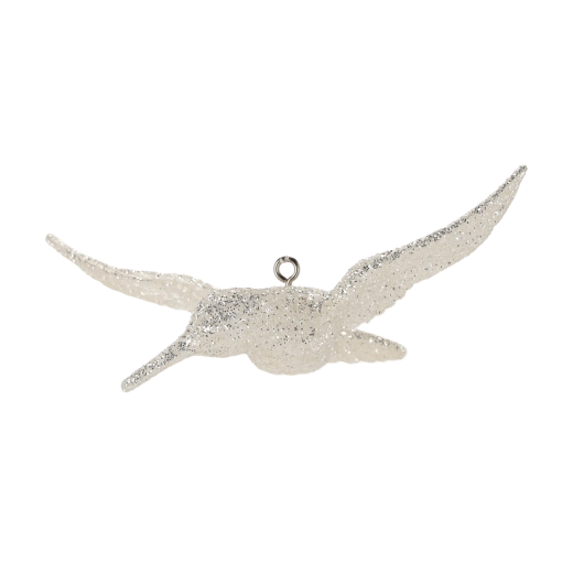 Szklana świąteczna ozdoba biały koliberek, błyszcząca, 8 × 13 cm, zestaw 6 szt.