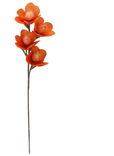 Dekoracyjna sztuczna magnolia – pomarańczowa, 4 kwiaty, 93 cm