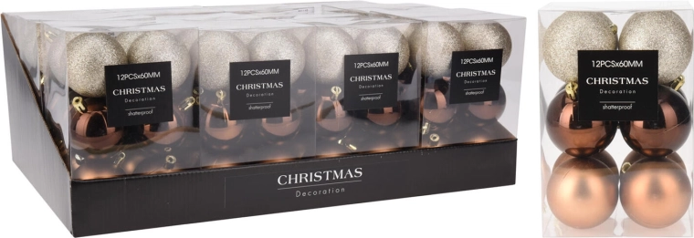 Bombki choinkowe 6 cm brązowo‑złote, mix 12 szt.