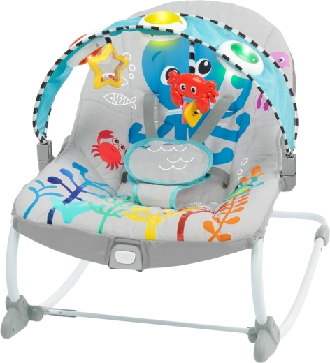 Muzyczne wibrujące leżaczko dla niemowląt i maluchów Baby Einstein Ocean Explorers Kick to It Opus, do 18 kg