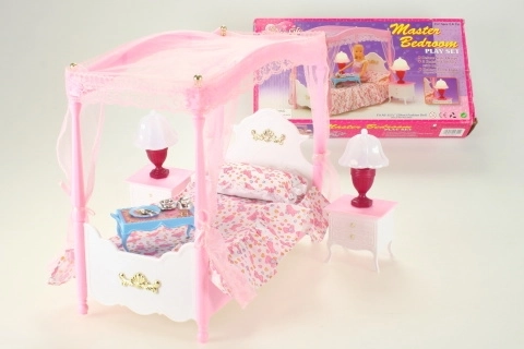 Glorie łóżko z baldachimem dla lalek ze świecącymi lampkami