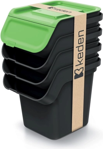 Zestaw koszy do segregacji Kaddi Q z filtrem 4×20 l, plastik z recyklingu