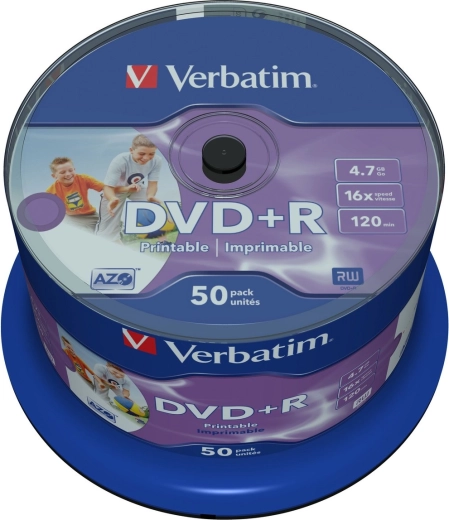 Verbatim DVD+R 4,7 GB 16x Wide Inkjet Printable – 50 szt.