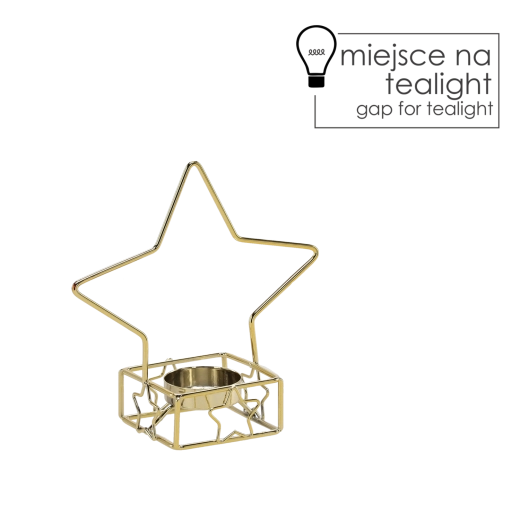 Złoty metalowy świecznik w kształcie gwiazdy na tealighty
