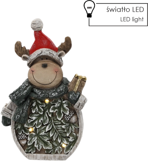 Figurka świąteczna – jeleń z liśćmi LED 24 × 9,5 × 38,5 cm
