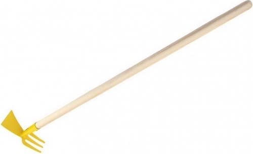 Dwustronna motyka dla dzieci żółta z trzonkiem 80cm