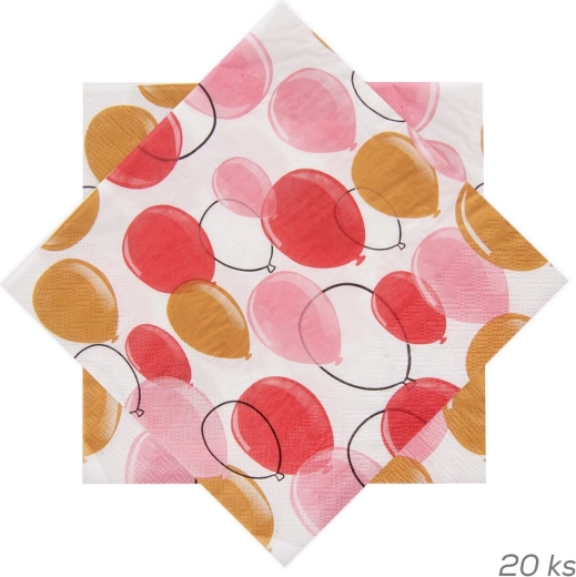 Papierowe serwetki z motywem różowych balonów 33 × 33 cm, 20 szt.