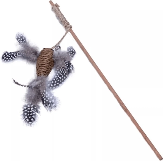 Quapas! naturalna wędka dla kotów z brązowym ptaszkiem i piórkami