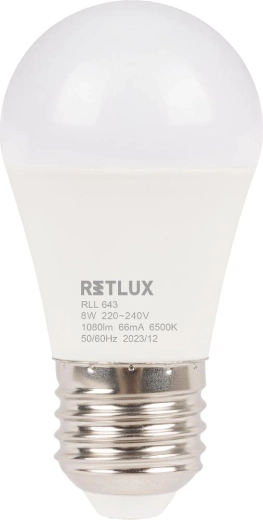 Żarówka LED RETLUX mini globe E27 8 W, 6500 K