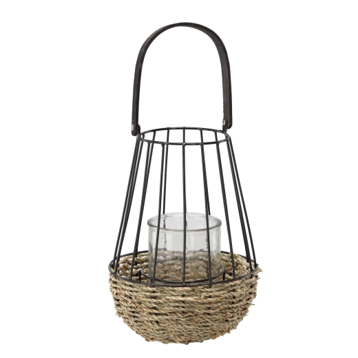 Metalowa latarnia czarno‑brązowa ze szklaną wkładką 26 × 41 cm
