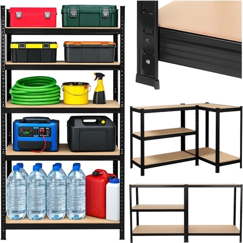 Metalowy regał do garażu i piwnicy 180 × 90 × 40 cm, czarny, 5 półek BIGSTREN