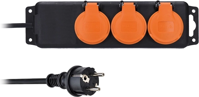 Solight zewnętrzny przedłużacz IP44 z 3 gniazdami, kabel gumowy 3 m