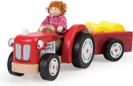 Tidlo Drewniany traktor z przyczepą